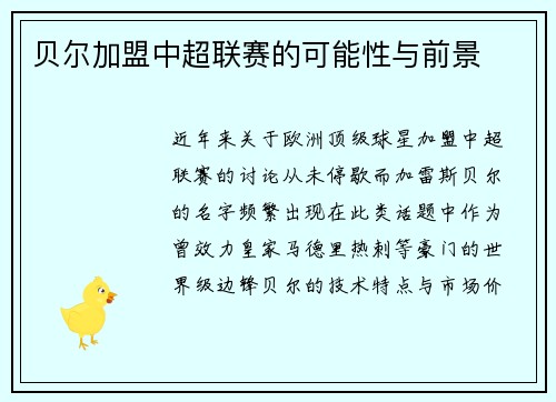 贝尔加盟中超联赛的可能性与前景